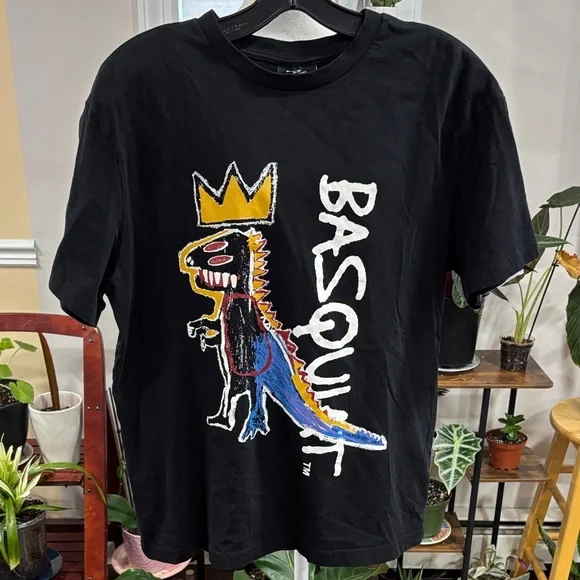 Basquiat Black Graphic T Shirt with Dinosaur and Crown size XS - Picture 1 of 4